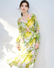 花柄シルクワンピース