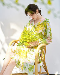 花柄シルクワンピース