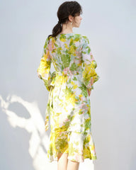 花柄シルクワンピース