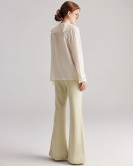 ラッフルネック フレア シルクブラウス