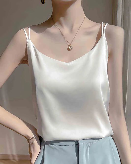 スパゲッティストラップ クロスバック シルクキャミソール