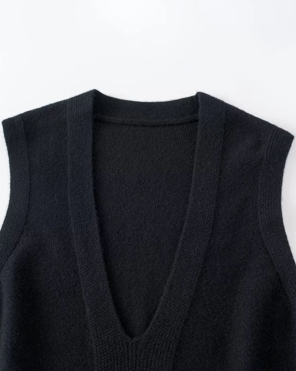 Deep V Neck Cashmere Vest, Black