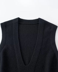 Deep V Neck Cashmere Vest, Black