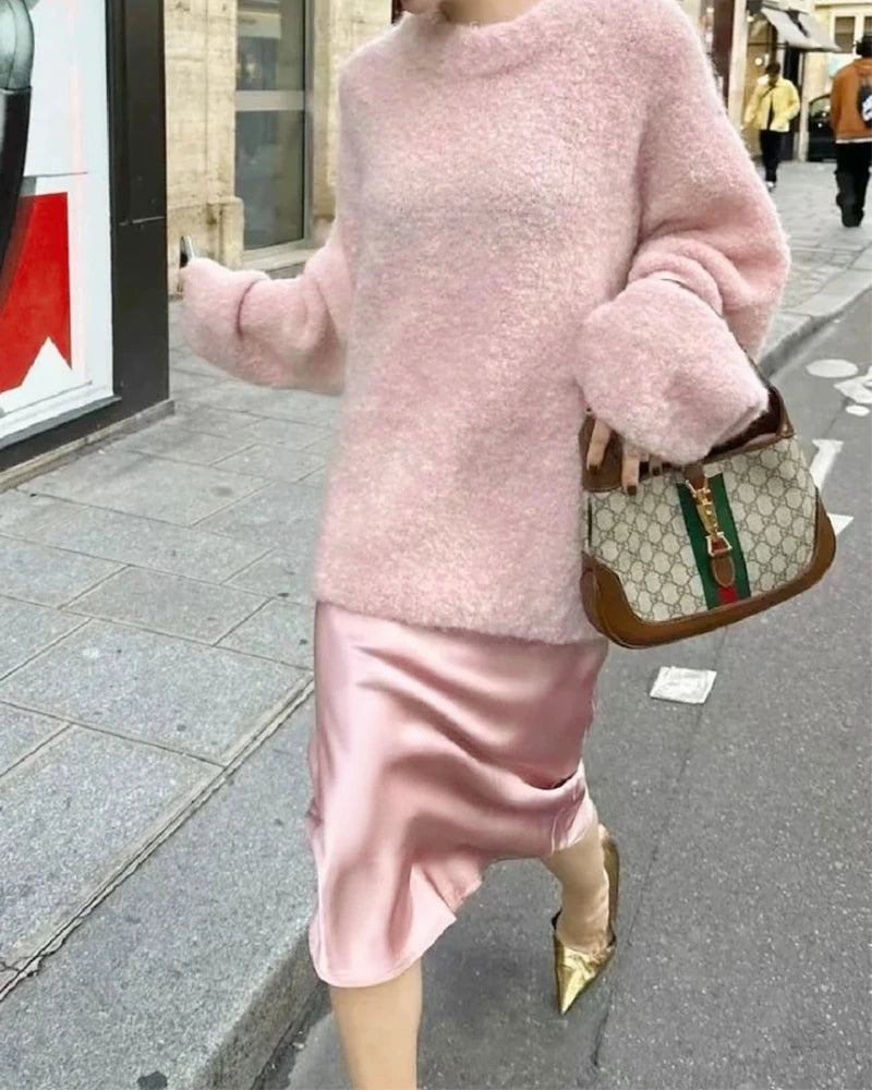 エレガント 膝丈 シルクスカート