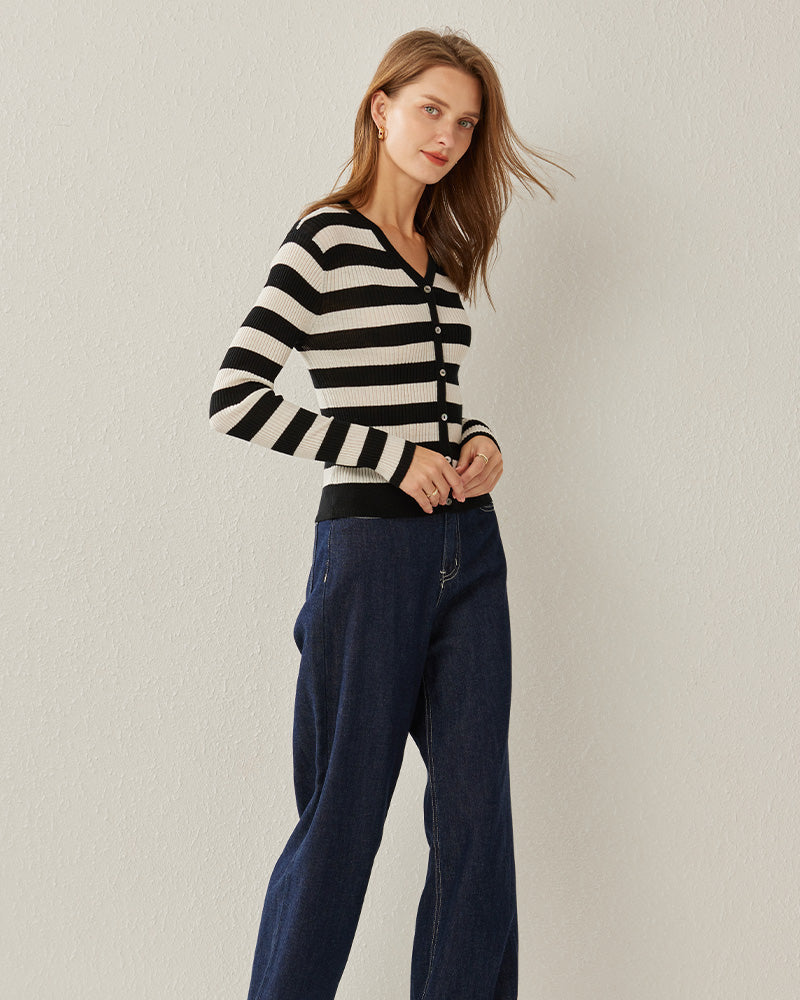 クラシックストライプ Vネック カーディガン