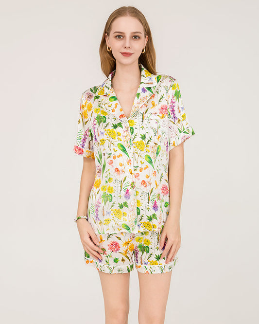 女性用ラグジュアリー花柄シルクパジャマ