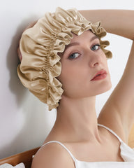 フリルデザインのシルクナイトキャップ