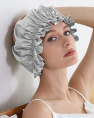 フリルデザインのシルクナイトキャップ