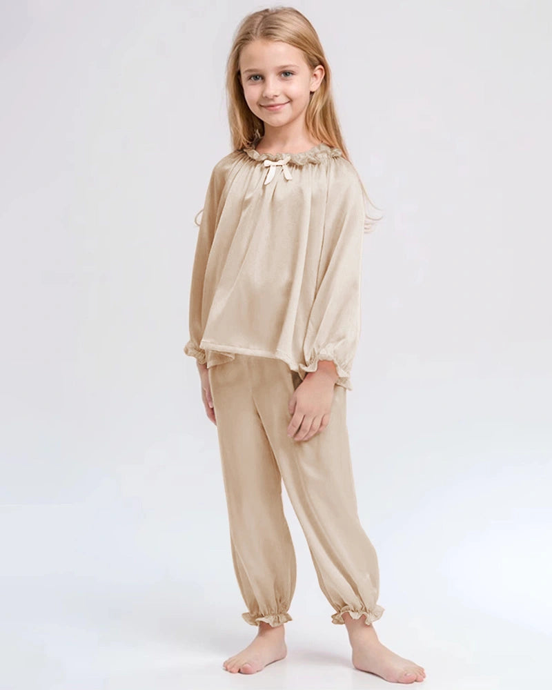 女の子用 シルク フリル パジャマ