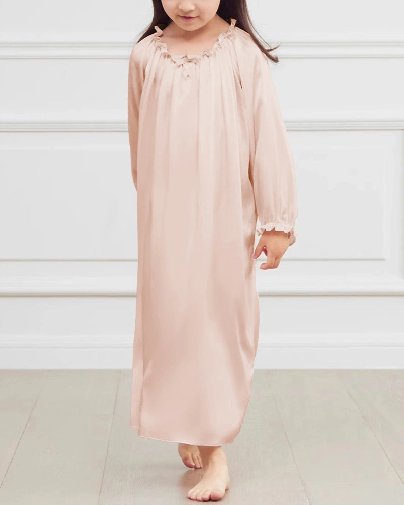 女の子用 長袖シルクナイトガウン