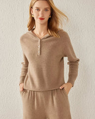 Vネック フード付きカシミヤセーター