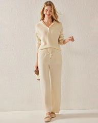 V-Neck Hooded Cashmere Sweater, White