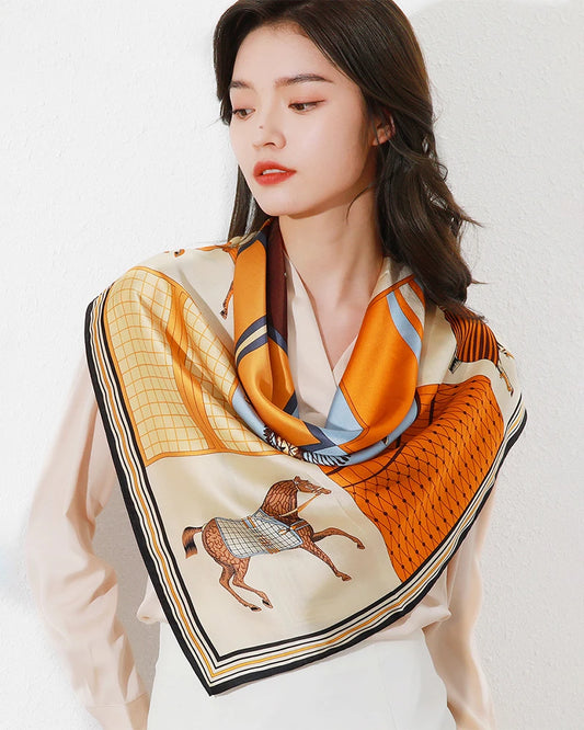 ヴィンテージ馬柄大判シルクスカーフ