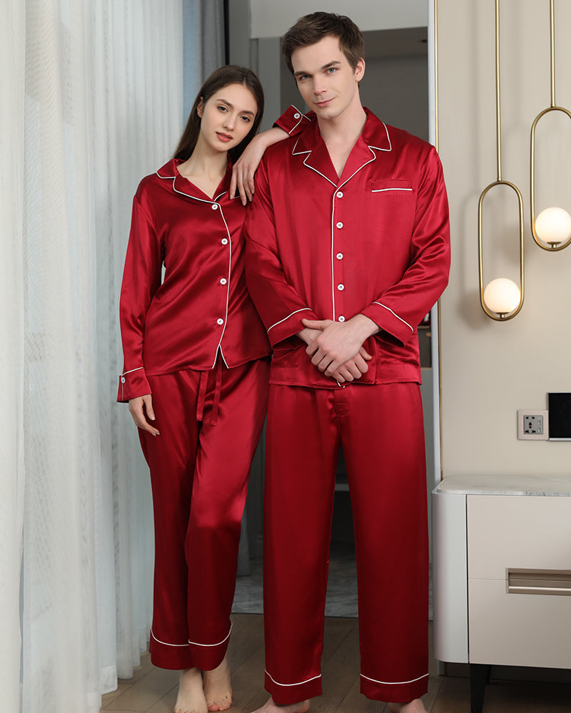 カップル用ロングシルクパジャマセット