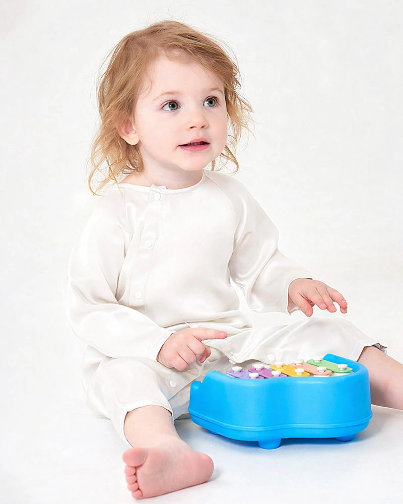 長袖ボタンダウン ベビーシルクロンパース