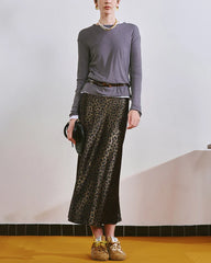 レオパード シルク ミディスカート