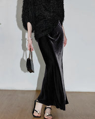 サイドスリット入り シルクベルベット マキシ丈スカート