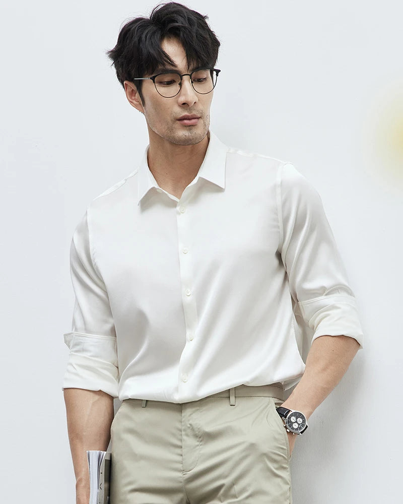 メンズ 長袖 ウォッシャブルシルクシャツ