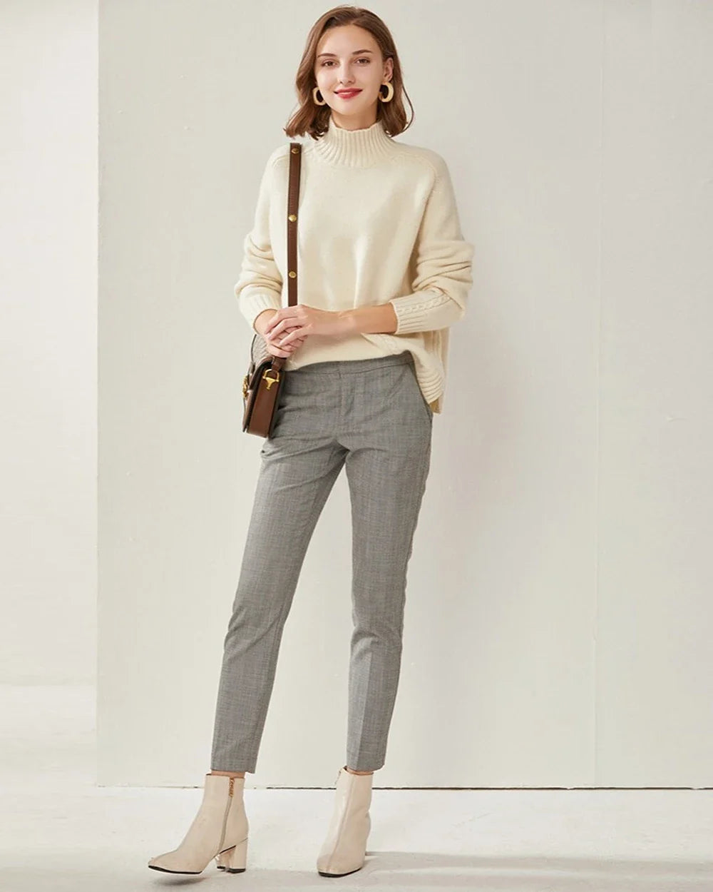 オーバーサイズ モックネック カシミヤ セーター