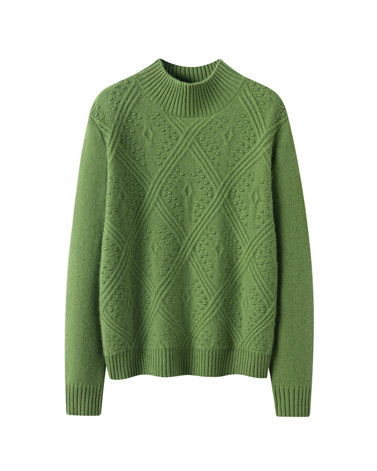 ダイヤ柄ニットのモックネックカシミヤセーター