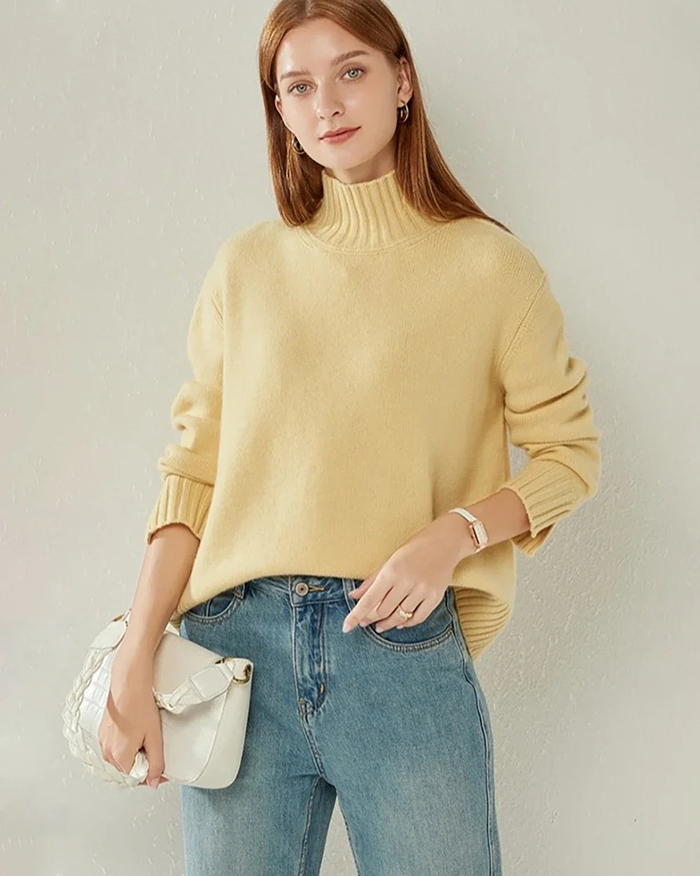 オーバーサイズ タートルネック カシミヤセーター