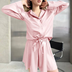 プラスサイズ シルク シャツ＆ショーツ パジャマ