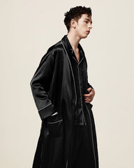 ピュアシルク コントラストパイピング ベルト付きローブ＆パンツセット