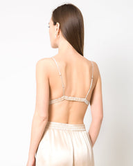 100％シルクサテン使用、柔らかく通気性の良いカップ付きワイヤレスブラ