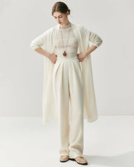 ギャザー入りストレートレッグ カシミヤウールパンツ