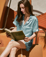 コントラストパイピング 半袖シルクパジャマセット