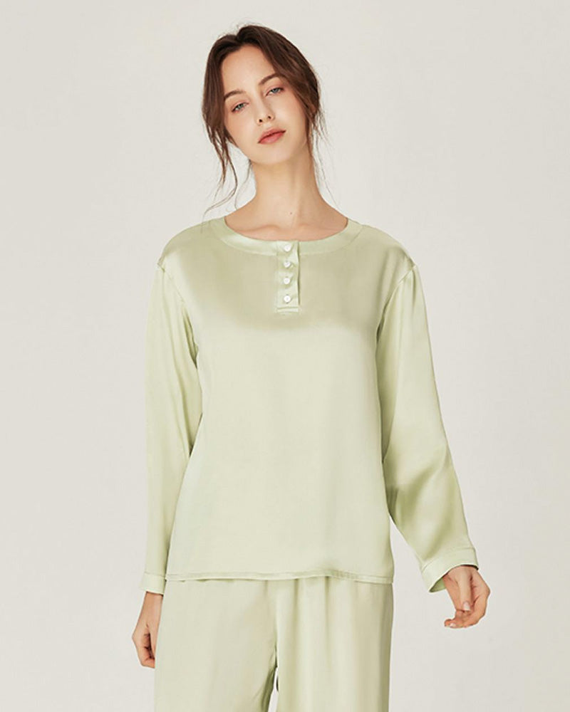 シルク製ラウンドネックプルオーバーパジャマセット
