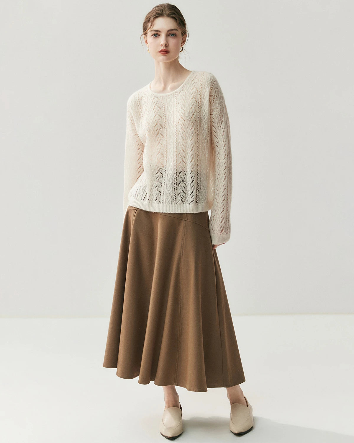 シルクカシミヤ混クルーネックプルオーバーセーター