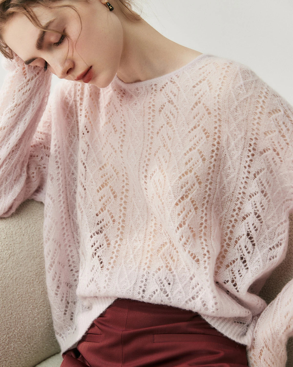 シルクカシミヤ混クルーネックプルオーバーセーター