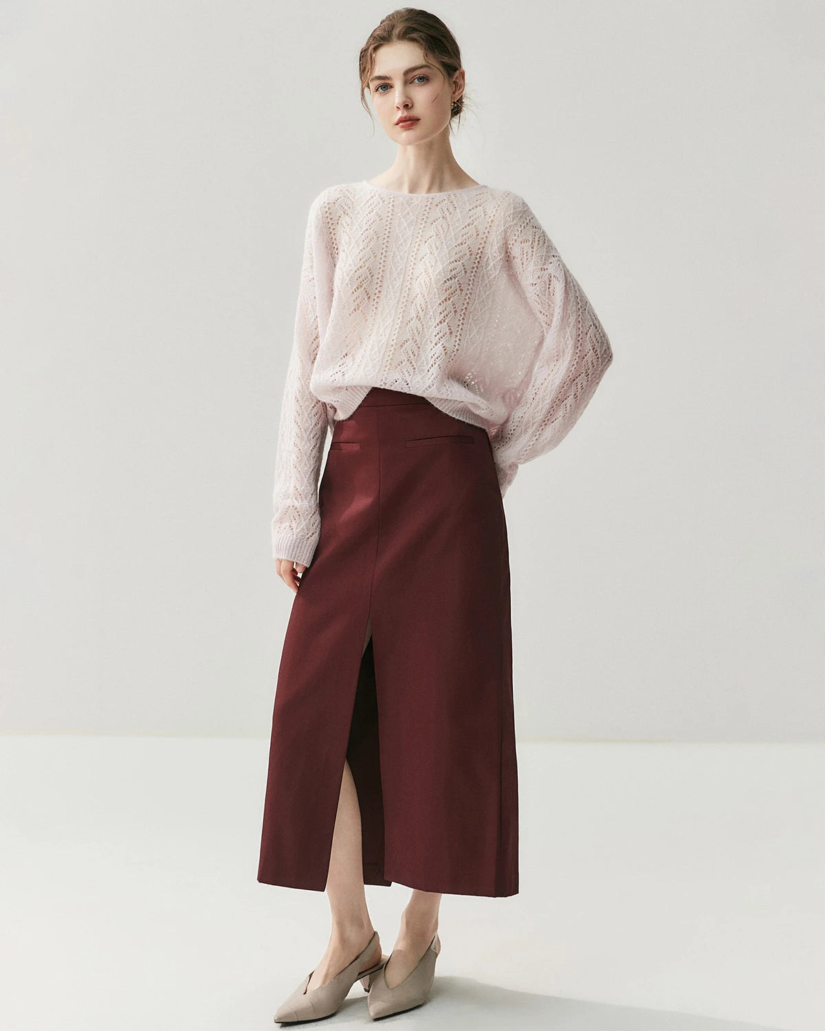 シルクカシミヤ混クルーネックプルオーバーセーター