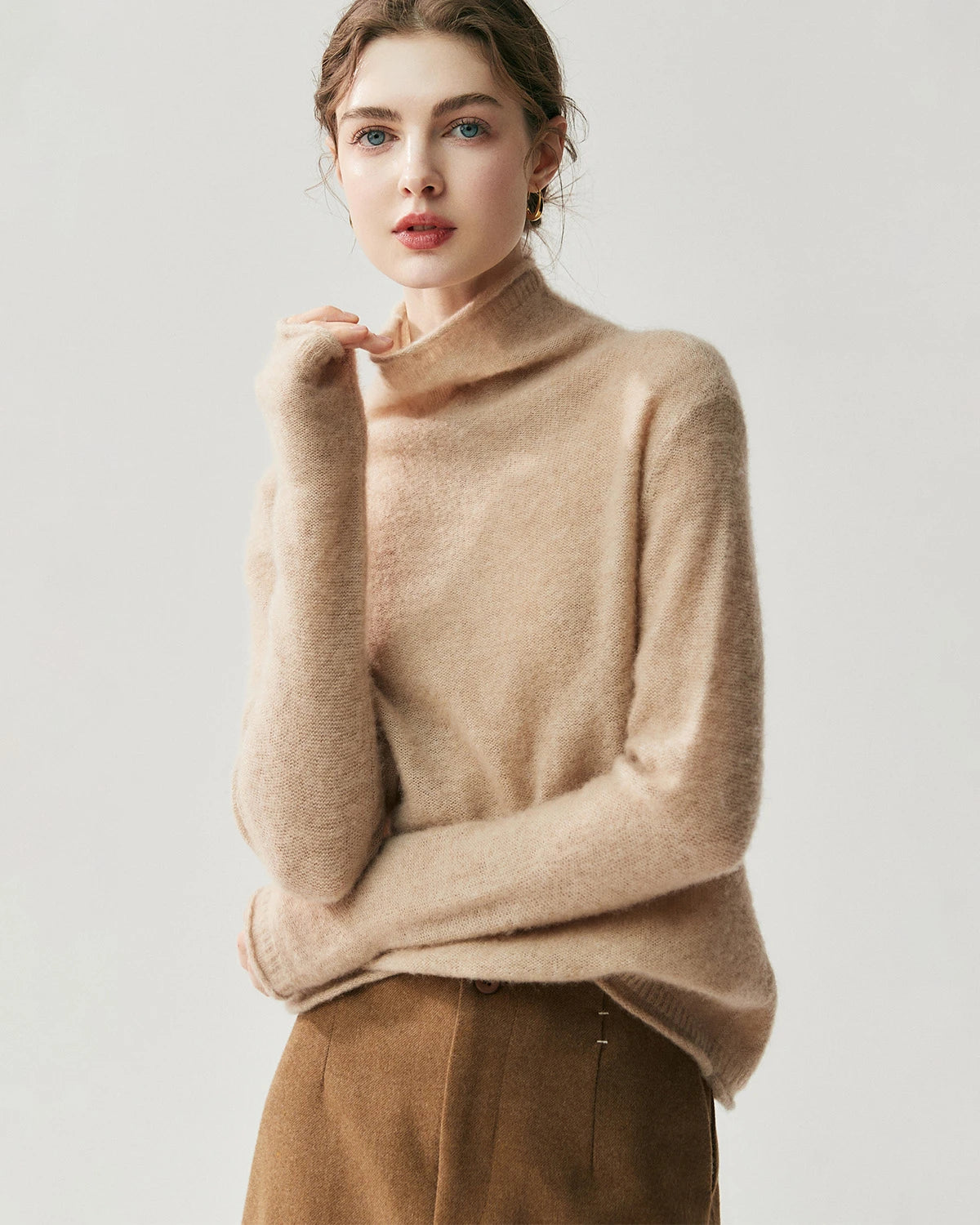 シルクカシミヤ 長袖タートルネックセーター