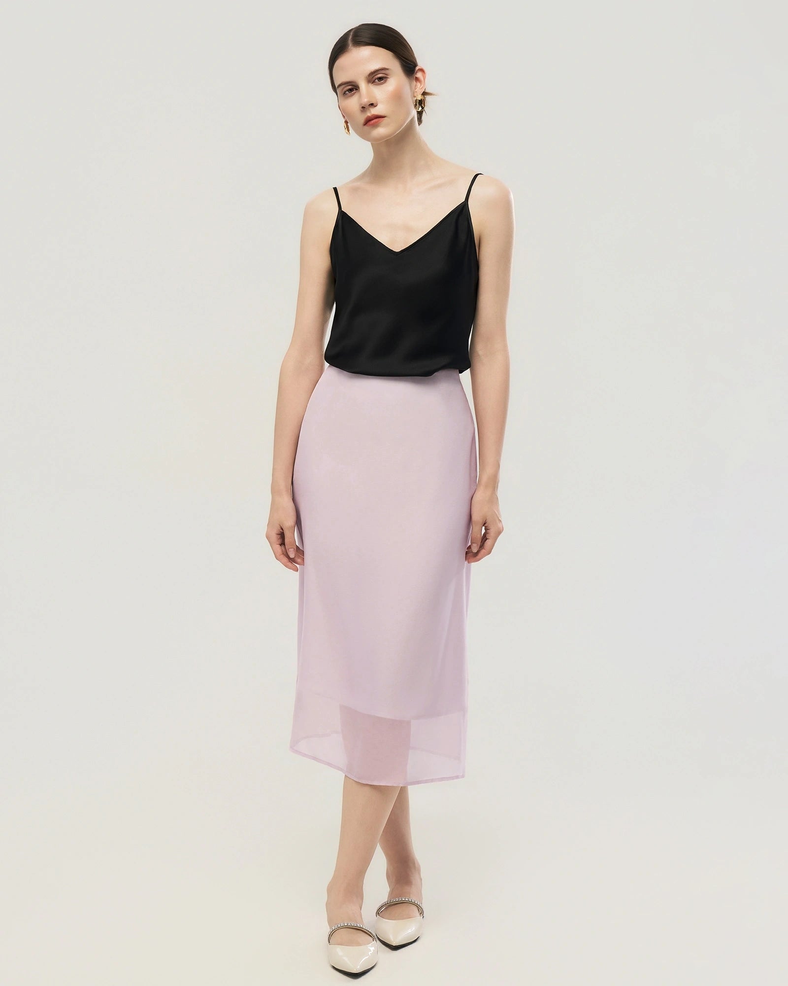 シルクシフォン ストレートスカート バックスリット入り