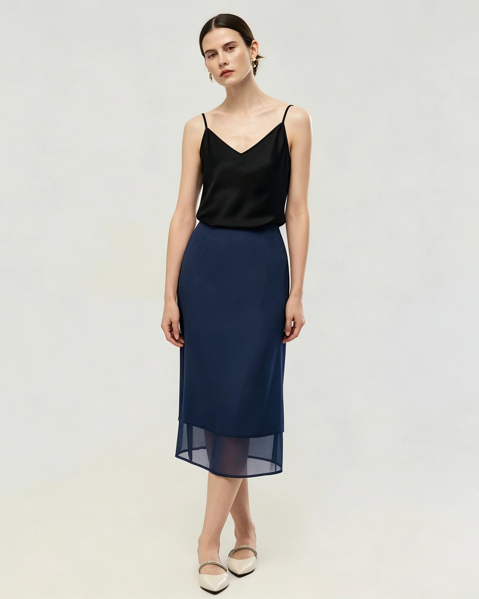 シルクシフォン ストレートスカート バックスリット入り