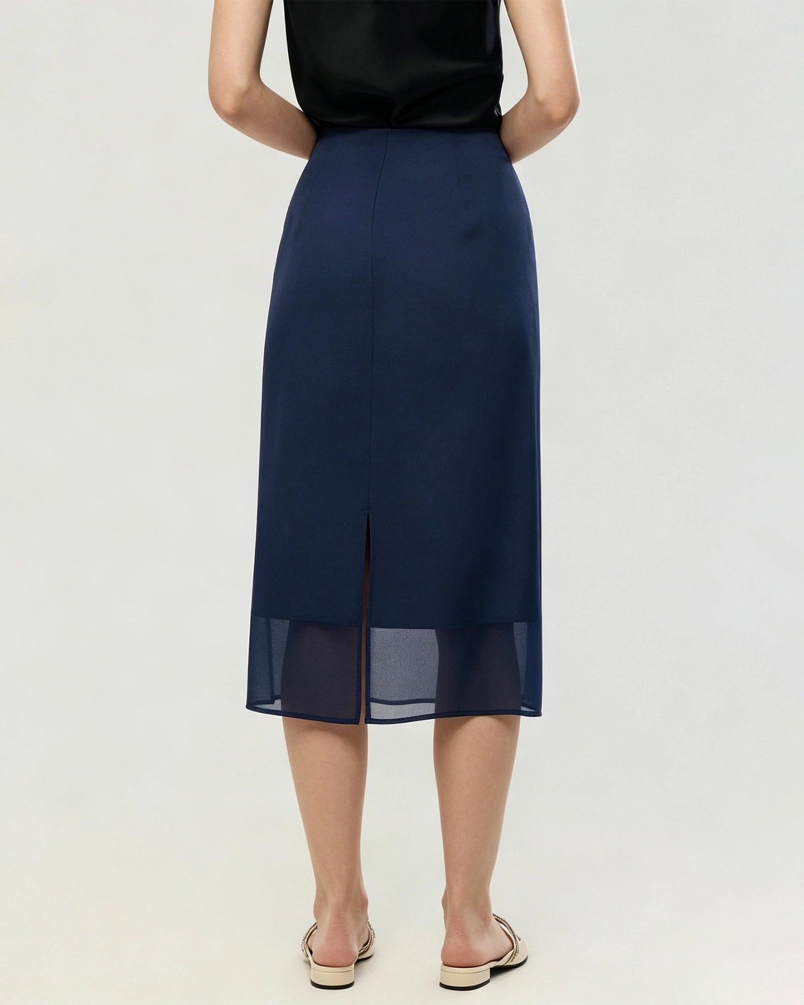 シルクシフォン ストレートスカート バックスリット入り