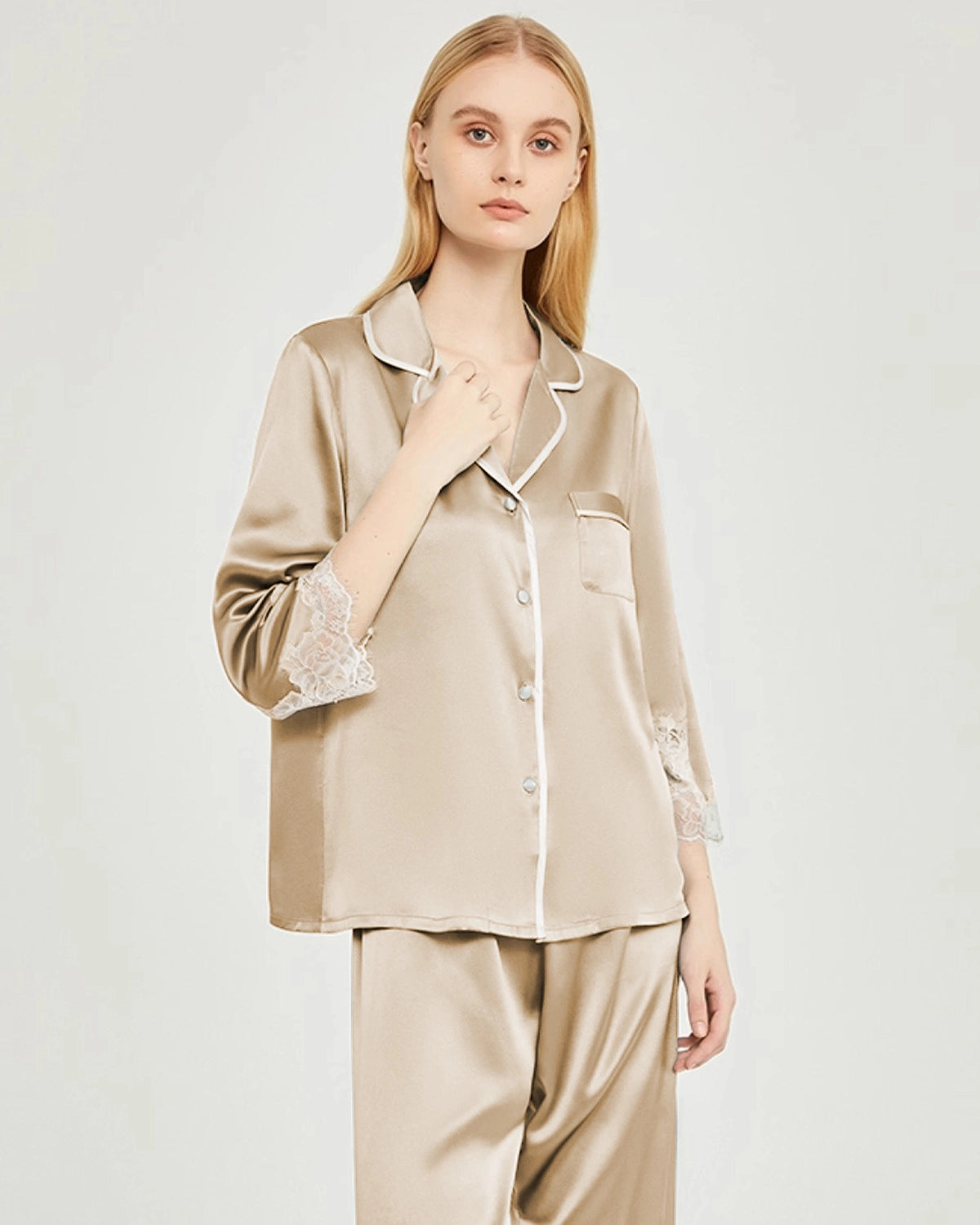 レーストリム付きシルクパジャマセット（女性用）