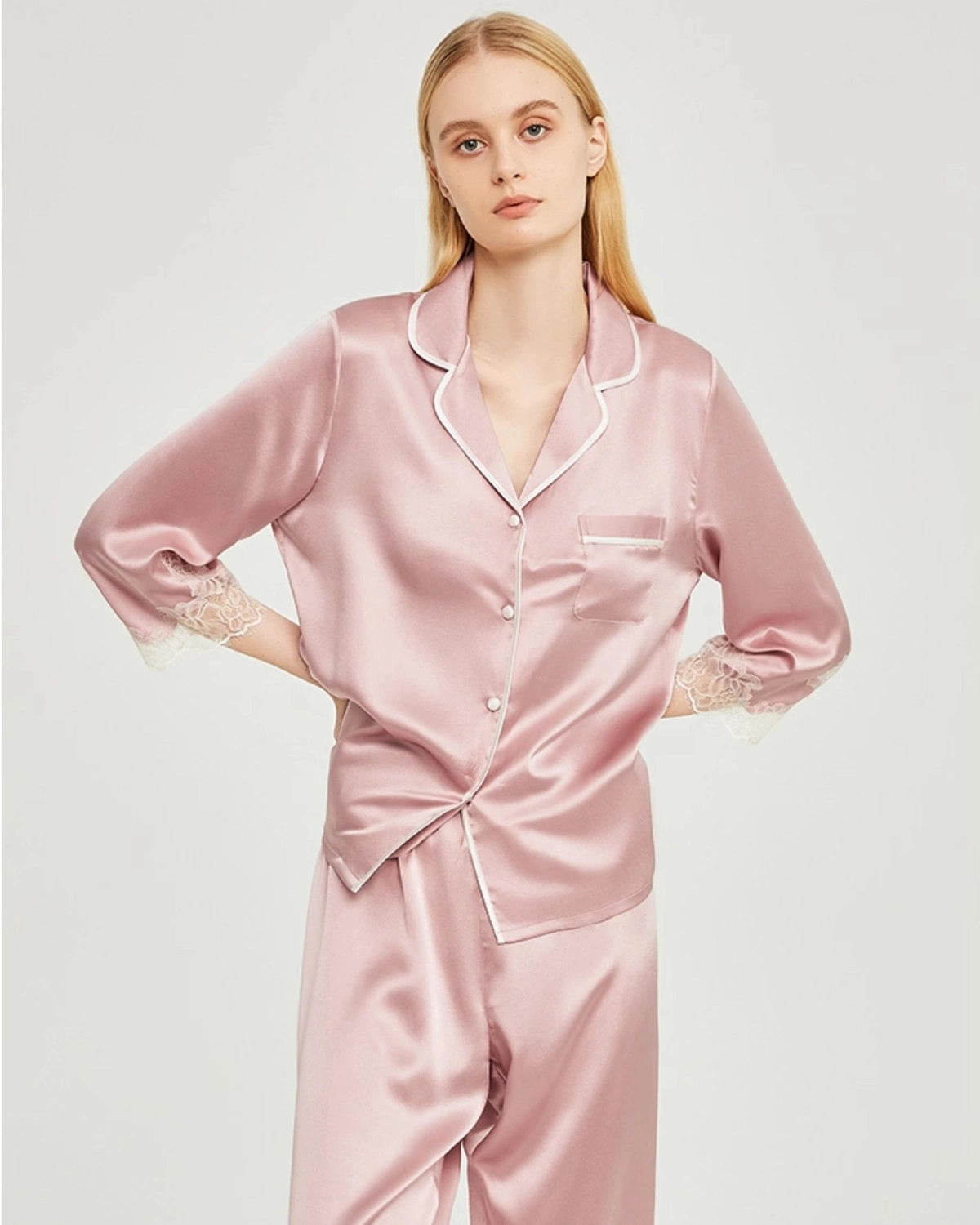 レーストリム付きシルクパジャマセット（女性用）