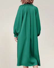 長袖シルクナイトガウン ラッフル付き