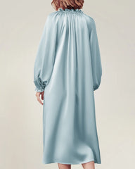 長袖シルクナイトガウン ラッフル付き