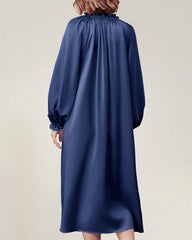 長袖シルクナイトガウン ラッフル付き