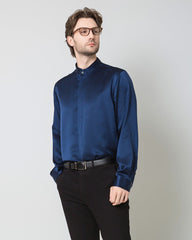 メンズ シルク ゆったりカジュアルオフィスシャツ