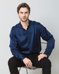 メンズ シルク ゆったりカジュアルオフィスシャツ