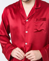 メンズゆったりシルク長袖パジャマ