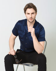 メンズ シルク 半袖シャツ（ポケット2つ付き）