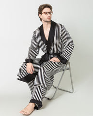 シルク メンズ ストライプ ロングローブ＆パンツセット