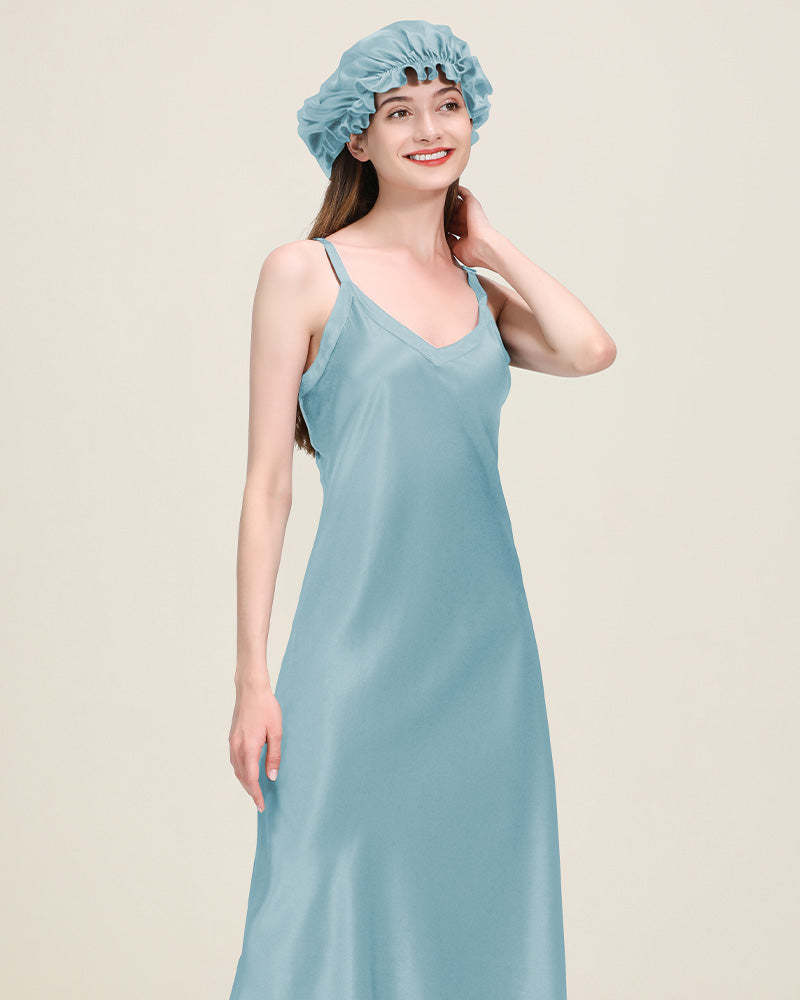 リラックスフィットのロングシルクネグリジェ