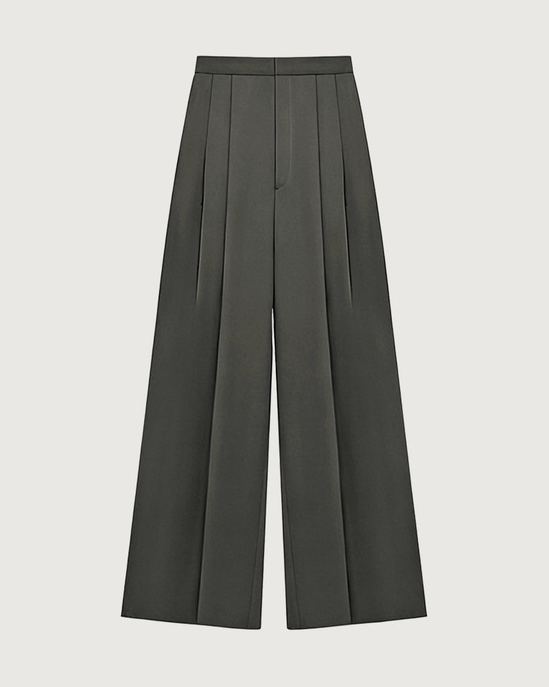 トリアセテート素材 プリーツ入りストレートパンツ